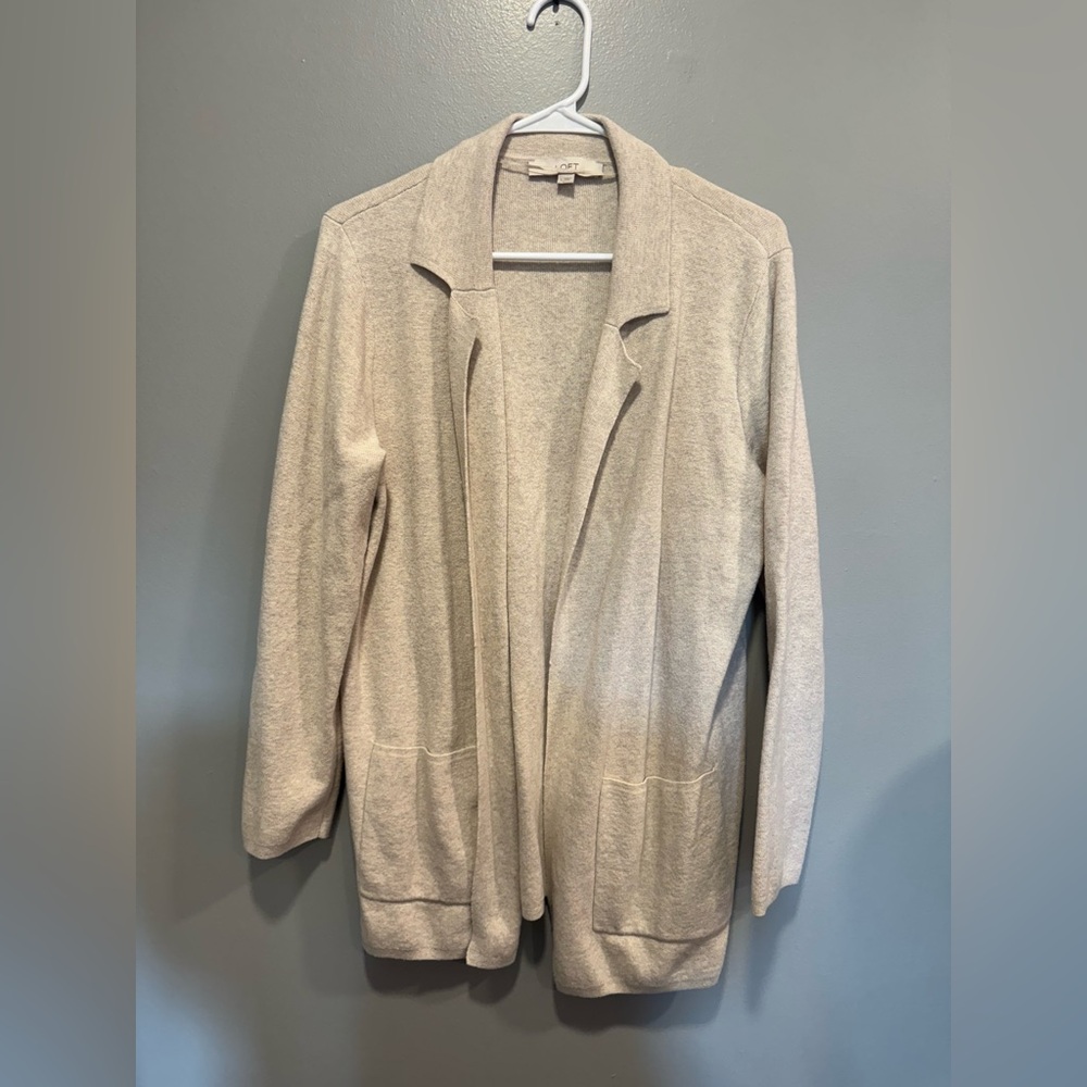 Loft Cream Open Front Pocket Cardigan Size Large